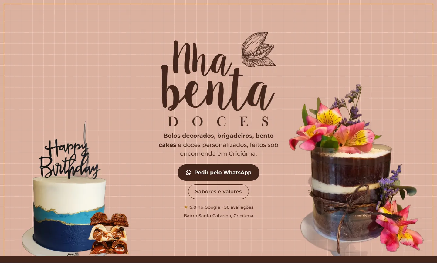 Página da Nhá Benta Doces vista no computador