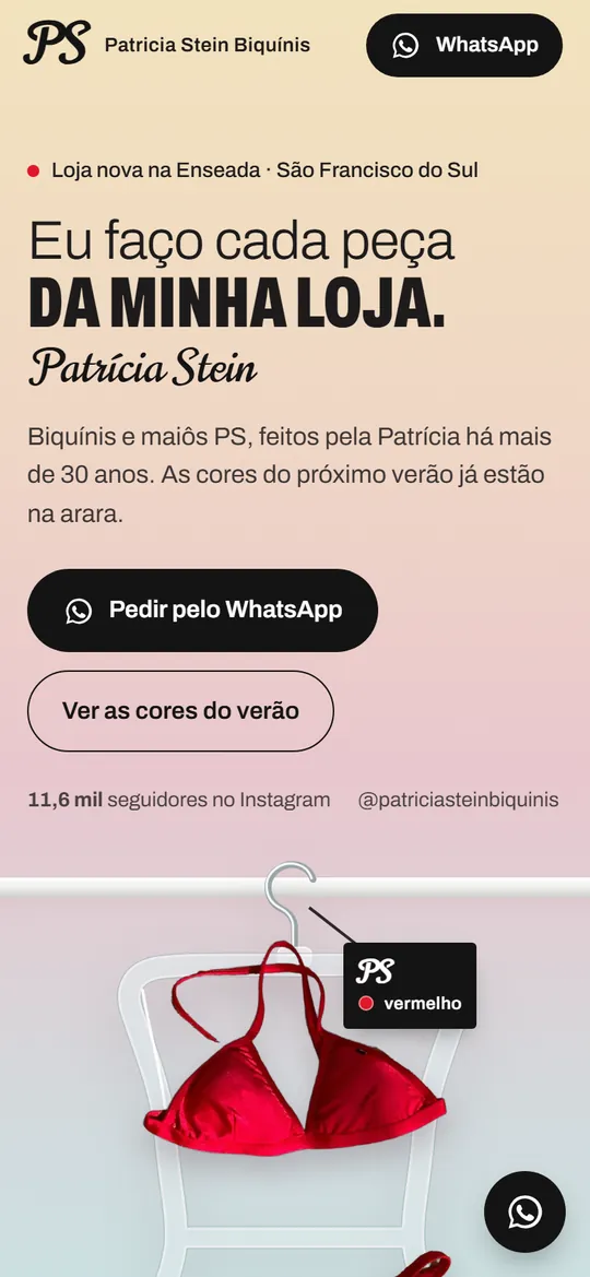 Página da Patricia Stein Biquínis vista no celular