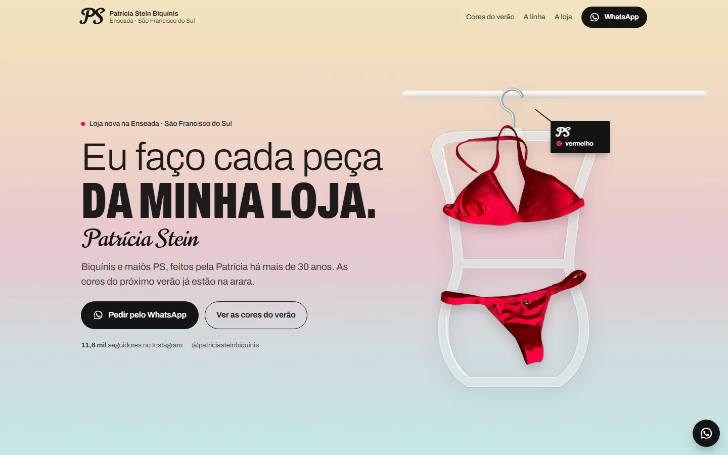 Página da Patricia Stein Biquínis vista no computador