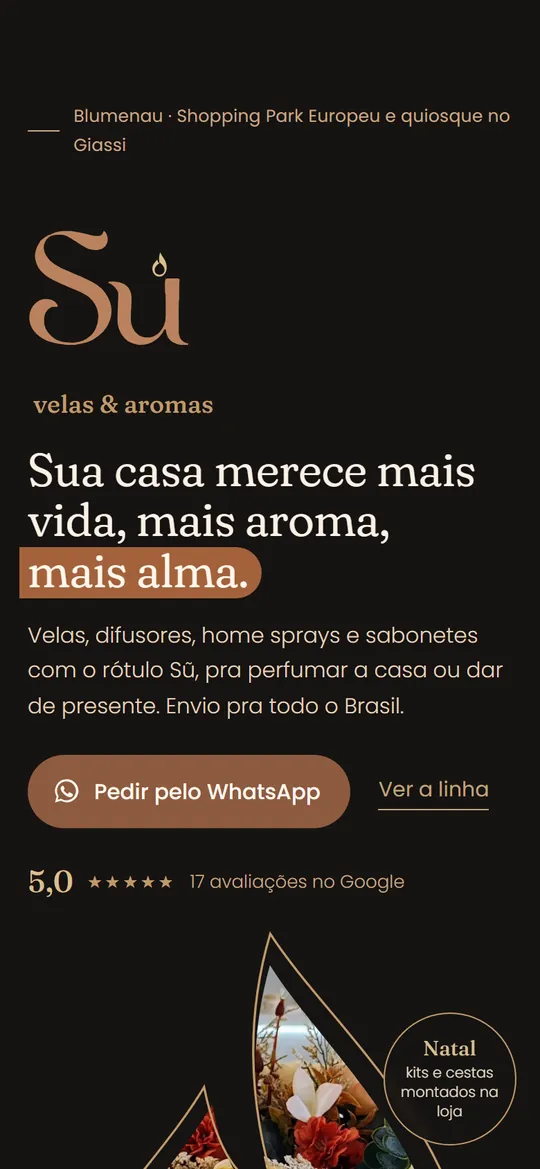 Página da Sũ velas & aromas vista no celular
