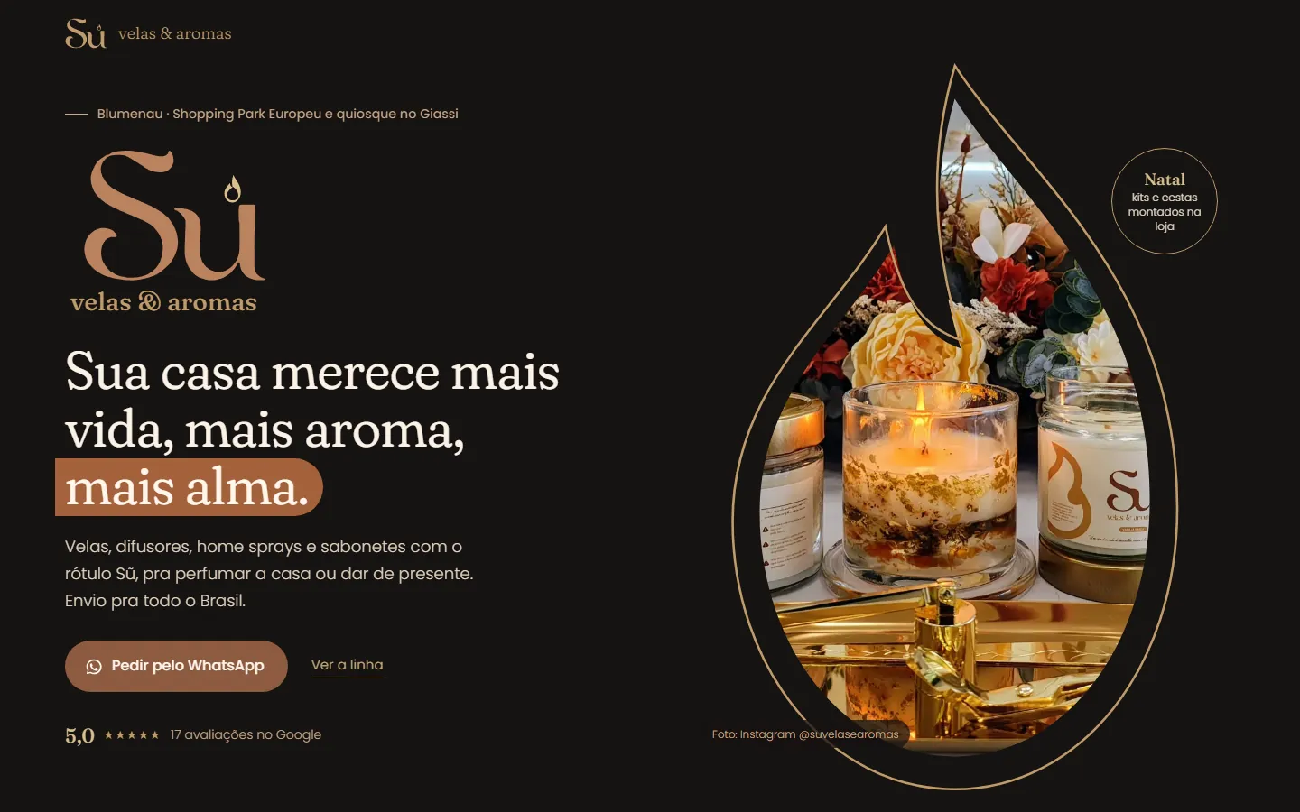 Página da Sũ velas & aromas vista no computador