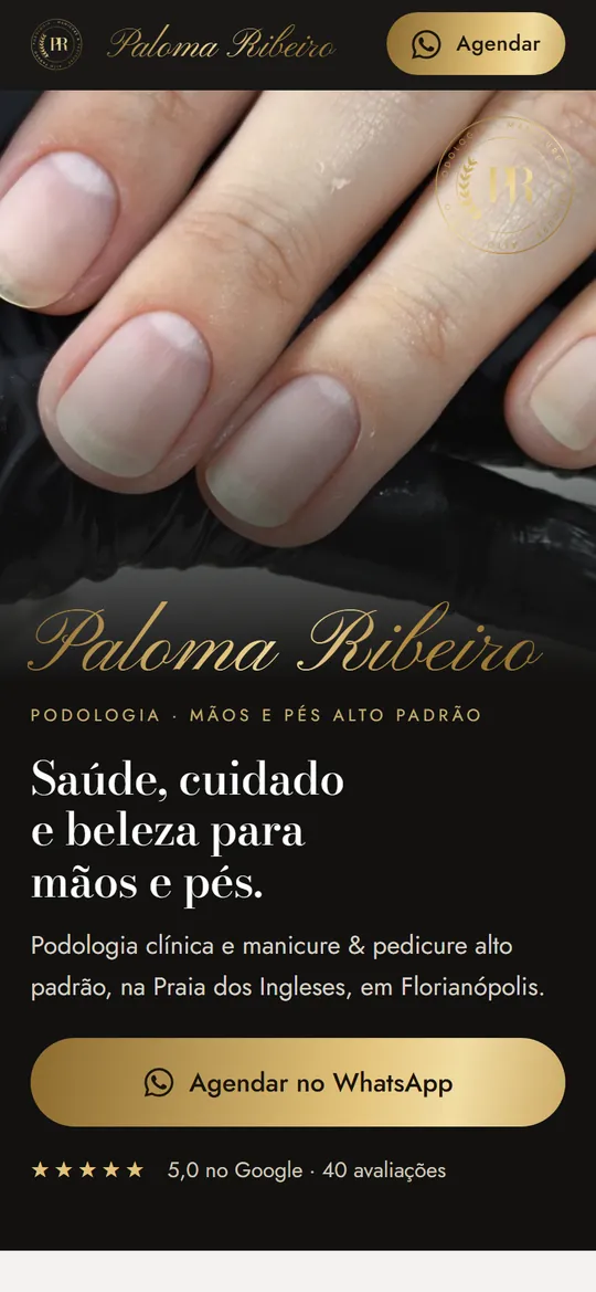Site da Paloma Ribeiro visto no celular