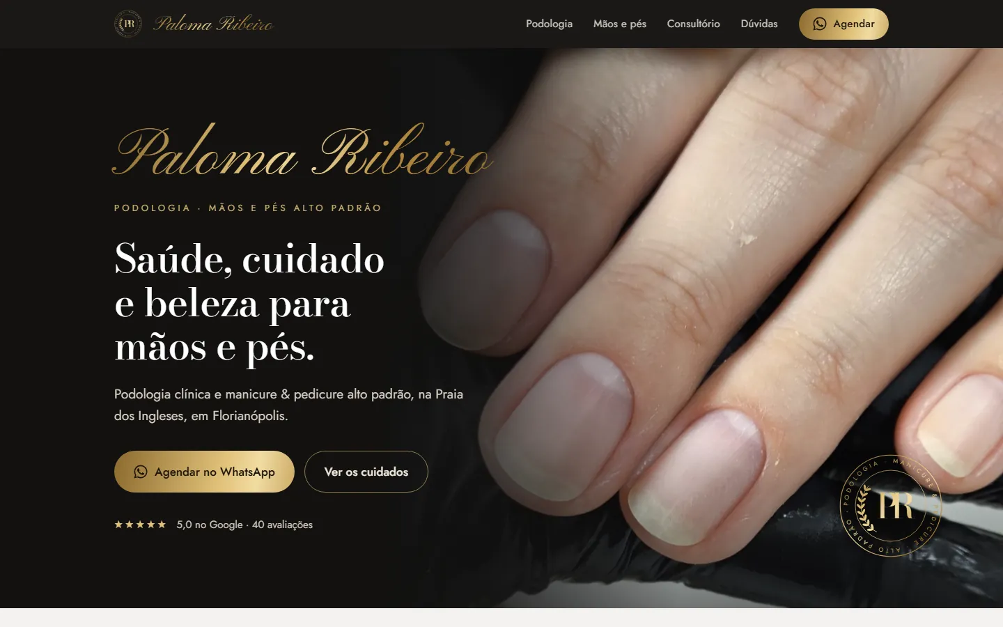 Site da Paloma Ribeiro visto no computador